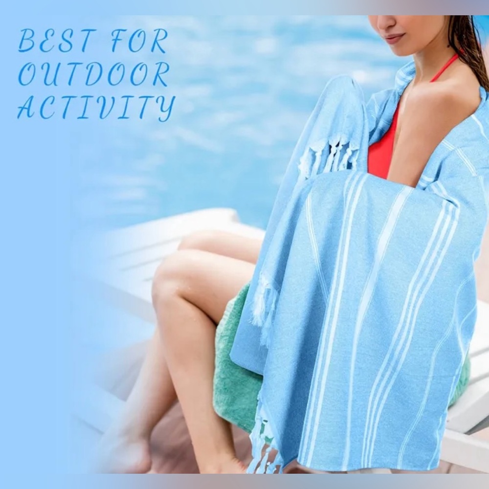 Turkish Turquoise Striped Beach Towel. 100% cotton.